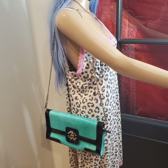 Y2K Aqua Python Clutch Chain Crossbody Bag - Picture 2 of 8